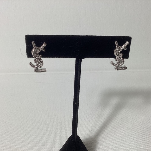 YSL Small Silver Logo Earrings - Picture 2 of 4